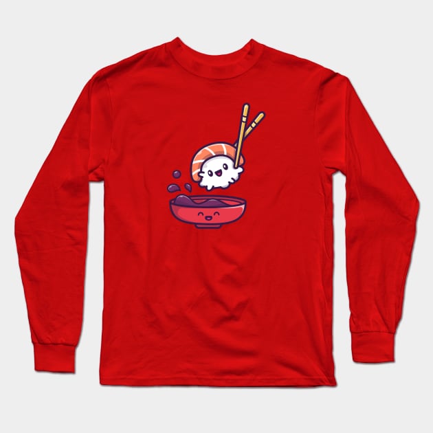 Cute Sushi With Soy Sauce Cartoon Vector Icon Illustration Long Sleeve T-Shirt by Catalyst Labs